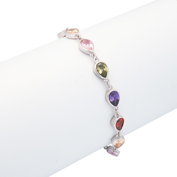 Pulsera de plata de ley rodiada y circonitas multicolor en forma de gotas que componen una joya espectacular por su perfecta fac