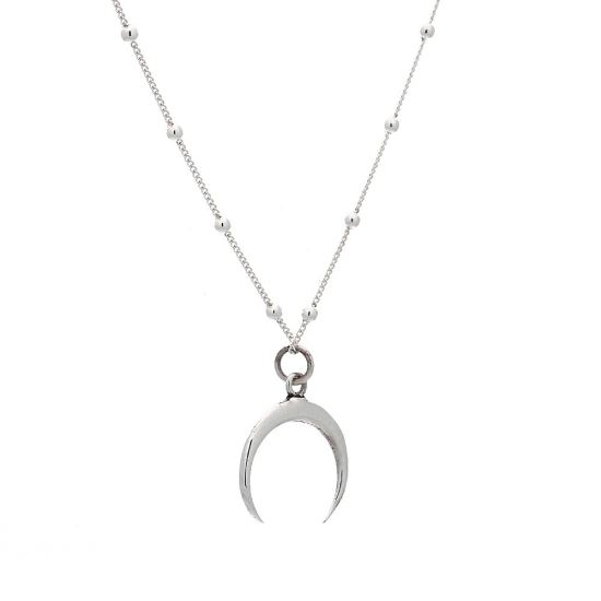Gargantilla de plata de ley con luna invertida y cadena con pequeñas bolitas, con un largo de 40cm más 5cm de cadena de alargar 
