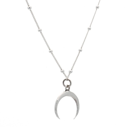 Gargantilla de plata de ley con luna invertida y cadena con pequeñas bolitas, con un largo de 40cm más 5cm de cadena de alargar 