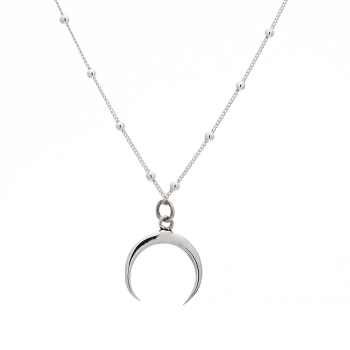 Gargantilla de plata de ley con luna invertida y cadena con pequeñas bolitas, con un largo de 40cm más 5cm de cadena de alargar