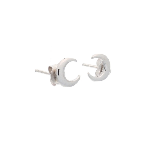 Pequeños pendientes (8x8mm) en Plata de Ley con motivo de luna invertida, que cierra con tuerca. Podrás usarlo solo o combinados