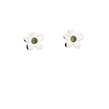 Pendientes de plata en forma de flor de aproximadamente 12x12mm con circonitas en color olivina y tuercas de presión. Combina es