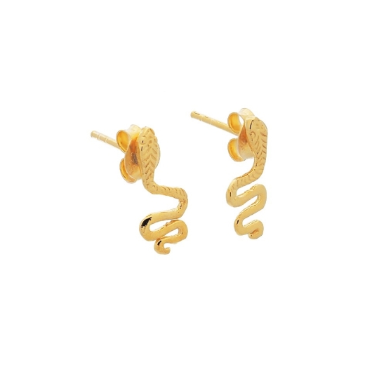Pendientes de Plata de Ley chapada de oro con forma de serpiente que quedará muy bien en combinación con cualquier pieza de la c