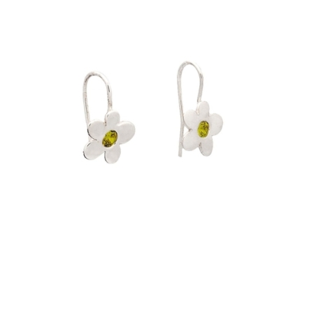 Pendientes de plata en forma de flor de aproximadamente 12x12mm con circonitas en color olivina y ganchos hippie. Largo total 20 Pendientes de plata en forma de flor de aproximadamente 12x12mm con circonitas en color olivina y ganchos hippie. Largo total 20