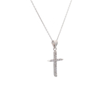 Colgante Cruz de 22,2x14,1 mm en Plata de Ley rodiada y circonitas blancas con una fina cadena de 40cm. Muy adecuada para regala 2