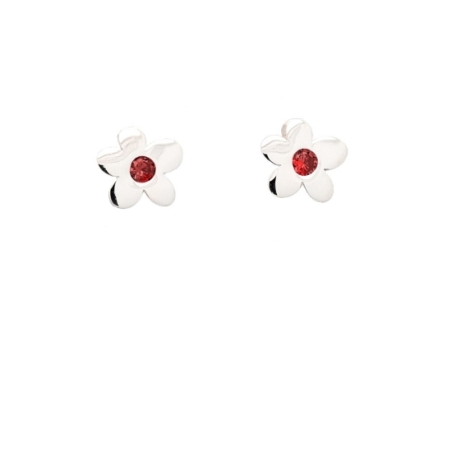 Pendientes de plata en forma de flor de aproximadamente 12x12mm con circonitas en color rubí y tuercas de presión. Combina estos