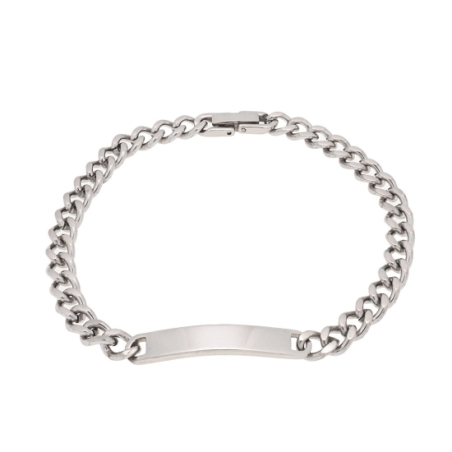 Pulsera Esclava de acero de 6mm de ancha con cadena barbada en 21cm de largo total con cierre de uñeta y chapa lisa ideal para g