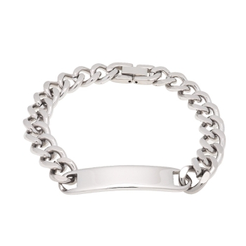 Pulsera Esclava de acero de 10mm de ancha con cadena barbada en 21cm de largo total con cierre de uñeta y chapa lisa ideal para 