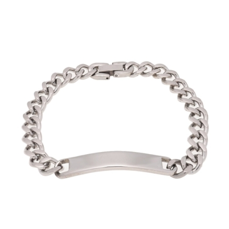 Pulsera Esclava de acero de 8mm de ancha con cadena barbada en 21cm de largo total con cierre de uñeta y chapa lisa ideal para g