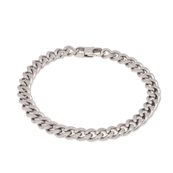 Pulsera de acero de 7,5mm de ancha con cadena barbada en 21cm de largo total con cierre de uñeta integrada.