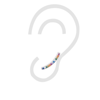 Pendientes trepadores en Plata de Ley rodiada con circonitas multicolor en una fina línea colorida que por su tamaño (16,7mm) te