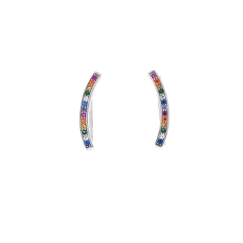 Pendientes trepadores en Plata de Ley rodiada con circonitas multicolor en una fina línea colorida que por su tamaño (16,7mm) te 2