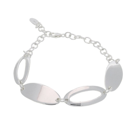 Pulsera de Plata de Ley con cuatro óvalos , dos de ellos en forma de chapa, donde podrás grabar nombres, fechas o pequeñas frase