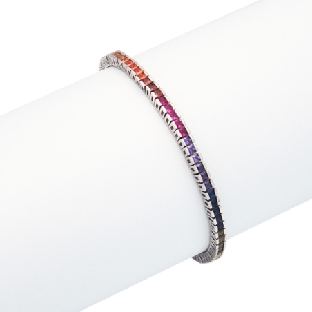 Pulsera de Plata de Ley rodiada y circonitas multicolores engastadas en carril y ensambladas en ¨riviere¨ que quedarán perfectas