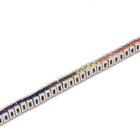 Pulsera de Plata de Ley rodiada y circonitas multicolores engastadas en carril y ensambladas en ¨riviere¨ que quedarán perfectas