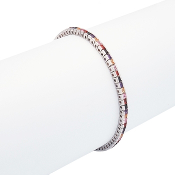 Pulsera de Plata de Ley rodiada y circonitas multicolores engastadas en carril y ensambladas en ¨riviere¨ que quedarán perfectas