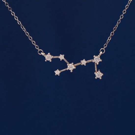 Collar Gargantilla de Plata rodiada de Ley de delicada cadena con la constelación de Acuario (21-1 al 18-2) dibujada con 4 peque