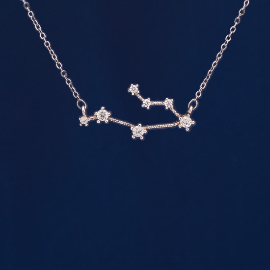 Collar Gargantilla de Plata rodiada de Ley de delicada cadena con la constelación de Acuario (21-1 al 18-2) dibujada con 4 peque