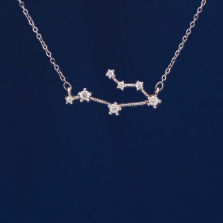 Collar Gargantilla de Plata rodiada de Ley de delicada cadena con la constelación de Acuario (21-1 al 18-2) dibujada con 4 peque