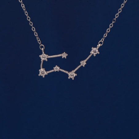 Collar Gargantilla de Plata rodiada de Ley de delicada cadena con la constelación de Acuario (21-1 al 18-2) dibujada con 4 peque