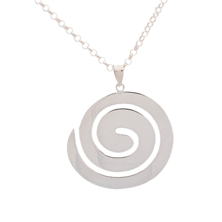 Colgante de plata de Ley con motivo de espiral plana, es ideal para lucir con cadenas medianas y para grabar en su anverso. Llev