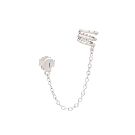 Pendiente de Plata de Ley rodiada doble unido por cadena. Una pieza es una pequeña Luna, que la puedes poner en el lóbulo y unid