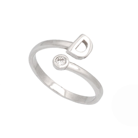 Original y sencillo anillo de plata rodiada compuesto por una inicial de líneas minimalistas por un lado y una pequeña circonita Original y sencillo anillo de plata rodiada compuesto por una inicial de líneas minimalistas por un lado y una pequeña circonita