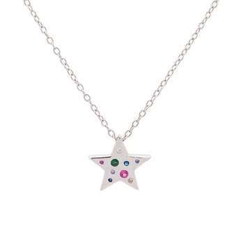 Gargantilla en Plata de Ley Rodiada compuesta por un colgante con cadena con forma de estrella cuajada de forma irregular con ci