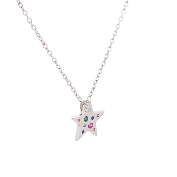 Gargantilla en Plata de Ley Rodiada compuesta por un colgante con cadena con forma de estrella cuajada de forma irregular con ci 2