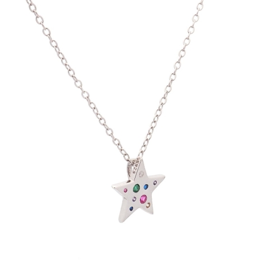 Gargantilla en Plata de Ley Rodiada compuesta por un colgante con cadena con forma de estrella cuajada de forma irregular con ci