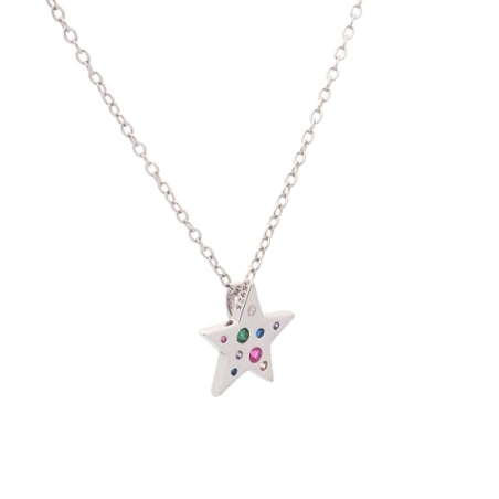 Gargantilla en Plata de Ley Rodiada compuesta por un colgante con cadena con forma de estrella cuajada de forma irregular con ci