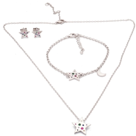 Pulsera en Plata de Ley Rodiada compuesta por una estrella cuajada de forma irregular con circonitas multicolores de distintos t