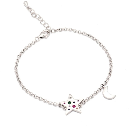 Pulsera en Plata de Ley Rodiada compuesta por una estrella cuajada de forma irregular con circonitas multicolores de distintos t