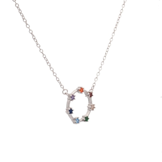 Su sencillo diseño es parte del atractivo de esta preciosa gargantilla en Plata de Ley Rodiada con 7 circonitas con los colores 