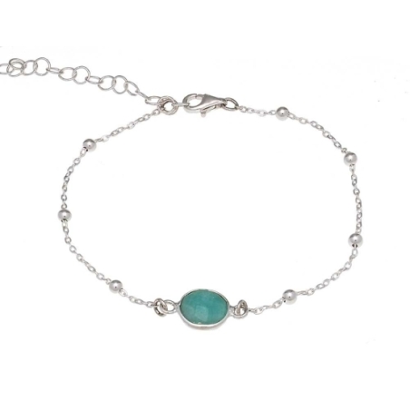 Pulsera fabricada de forma artesanal con una preciosa piedra de amazonita natural tallada por ambos lados y engastada en bisel d