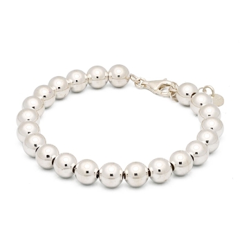 Clásica y actual pulsera de Plata de Ley de bolas de 8mm, enfiladas en cadena interior de 18cm más 3 de cadena de alargar. Versá