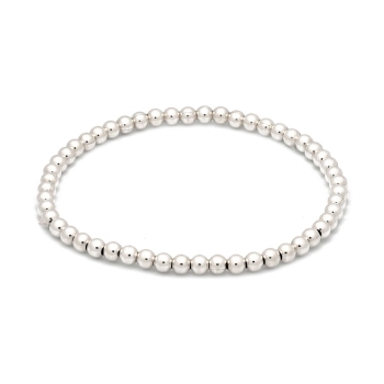Pulsera básica de Plata de Ley, de bolitas de 4mm enfiladas en hilo de silicona en 18cm, ideal para colgar chapitas grabadas o c