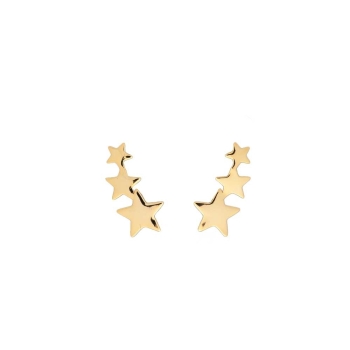 Pendientes Trepadores en Plata de Ley Chapada de Oro, donde tres estrellas trepan de mayor a menor por tu lóbulo en una versión