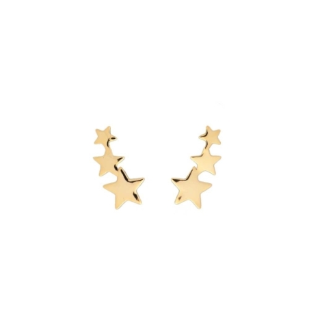 Pendientes Trepadores en Plata de Ley Chapada de Oro, donde tres estrellas trepan de mayor a menor por tu lóbulo en una versión 