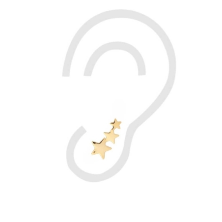 Pendientes Trepadores en Plata de Ley Chapada de Oro, donde tres estrellas trepan de mayor a menor por tu lóbulo en una versión 