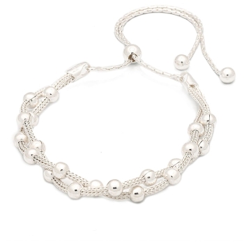 Pulsera de plata de dos vueltas con múltiples bolitas ensartadas en un cordón de espiga de plata, original cierre corredizo que 