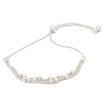 Pulsera de plata de dos vueltas con mini bolitas ensartadas, original cierre corredizo que permite adaptar la pulsera a cualquie