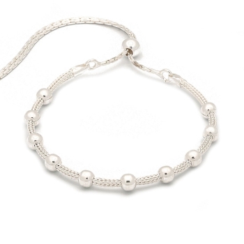 Pulsera de plata de una vuelta con 10 bolitas ensartadas en un cordón de espiga de plata, original cierre corredizo que permite 