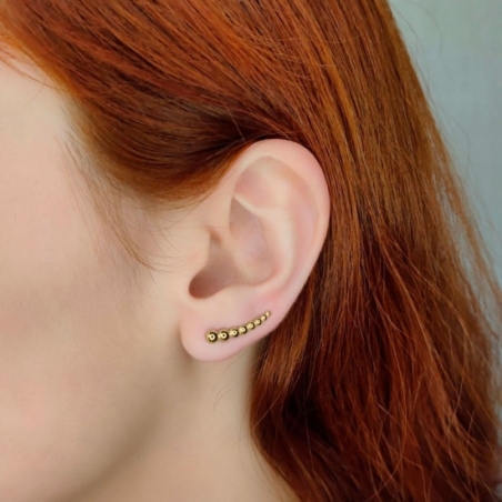 Pendientes Trepadores en Plata de Ley rodiada compuestos por 8 mini bolitas de tamaño decreciente de 3,3 a 1,4mm en un largo de 