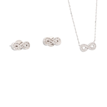 Conjunto de plata rodiada con el símbolo de infinito realizado con circonitas blancas engastadas en carril, formado por pendient 2