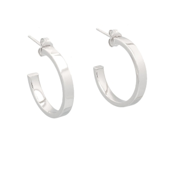 Originales pendientes de Plata de Ley rodiada tipo aro de sección rectangular, en medidas 25mm de diámetro, 4mm de ancho y 2mm d
