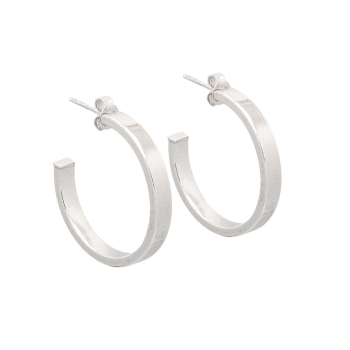 Originales pendientes de Plata de Ley rodiada tipo aro de sección rectangular, en medidas 30mm de diámetro, 4mm de ancho y 2mm d