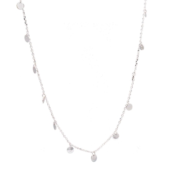 Preciosa gargantilla de Plata de Ley con 13 chapitas de 4mm que cuelgan de una sutil cadena de 38cm más 4cm de cadenita para de