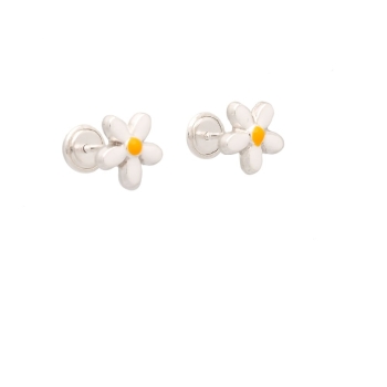 Pendientes de Plata de Ley con motivo de una flor tipo Margarita de 8mm, en plata con terminación esmaltada y rematado en cierre
