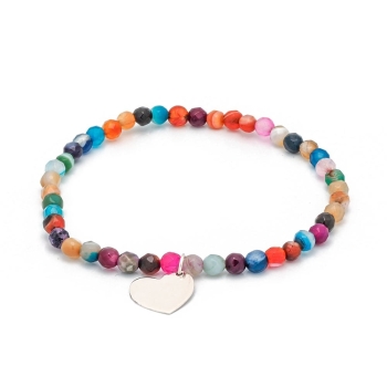 Sencilla y alegre pulsera de pequeñas bolas facetadas de Ágatas multicolores de 3mm enfiladas en silicona, en18cm de diámetro de